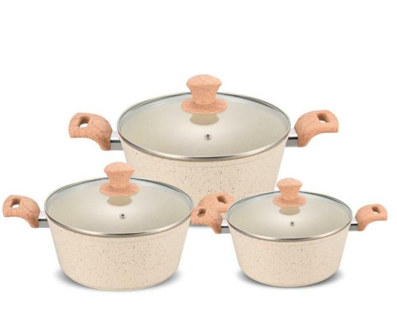3PCS SET MARBLE METALLIC DIE CAST SET INDUCTION (20-24-28CM) CREAM